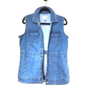 Denim & Co Classic Stretch Indigo Denim Vest Size Medium